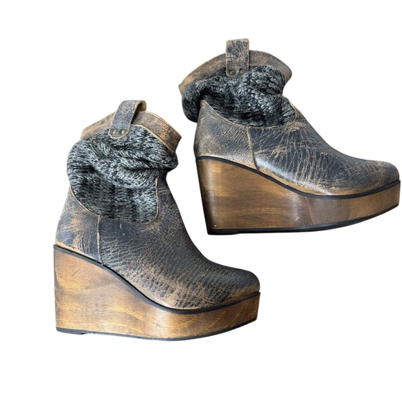 Bed Stu Bruges Distressed Knit Wedge Leather Bootie 6.5 - Picture 7 of 12